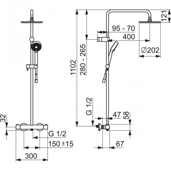 Douchekolom Hansa UNITA Rond 1102mm Chroom