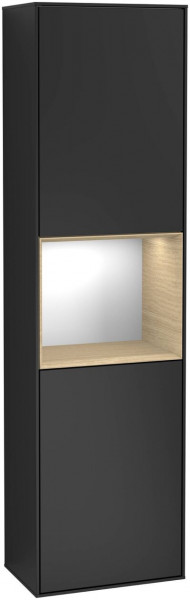 Colonne Salle de Bain Villeroy et Boch Finion 2 portes 1515x420mm 1 LED droite Black Matt Lacquer/Oak Veneer