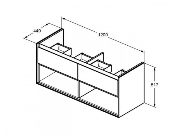 Ideal Standard CONNECT AIR Ladefront voor dubbele wastafelmeubel 1200mm Wit glans/Witte mat