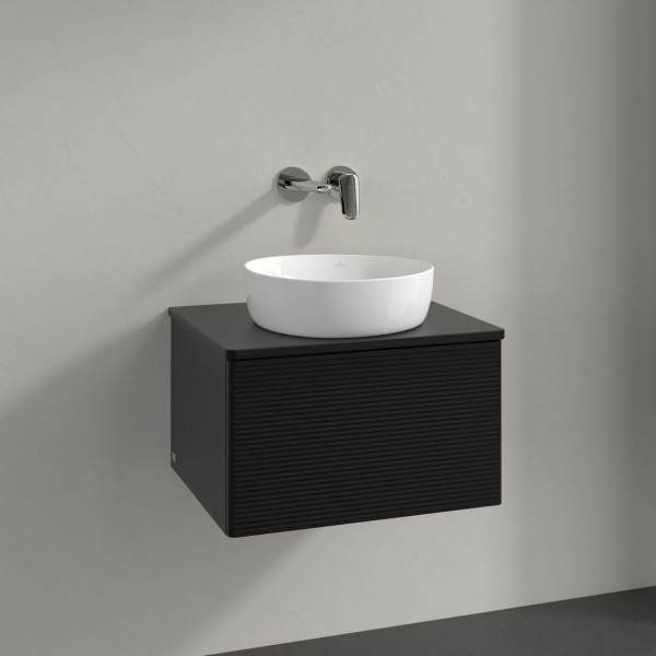 Meuble Pour Vasque à Poser Villeroy et Boch Antao avec Structure 1 tiroir 600x360x500mm Black Matt Laquered