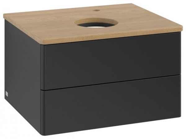 Meuble Pour Vasque à Poser Villeroy et Boch Antao Lumière 1 trou 2 tiroirs 600x360x500mm Black Matt Laquered/Honey Oak