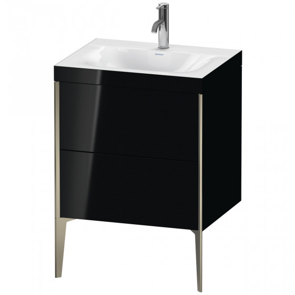 Ensemble Meuble Salle De Bain Duravit XViu Lavabo c-bonded cadre C 1 trou, Meuble 2 tiroirs 600mm Noir Brillant/Champagne XV4709OB140C