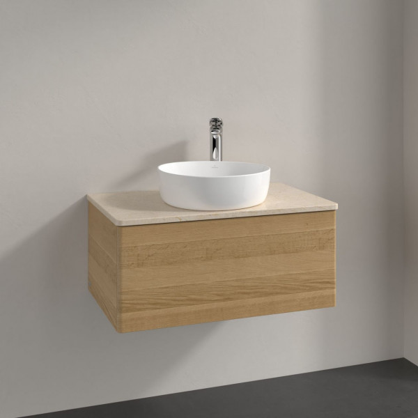 Meuble Pour Vasque à Poser Villeroy et Boch Antao Lumière 1 trou 1 tiroir 800x360x500mm Honey Oak/Boticcino