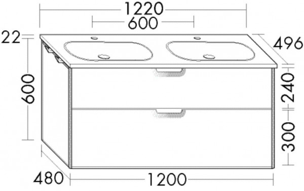 Set Meuble Salle De Bain Burgbad Vry Meuble 2 tiroirs, Double Lavabo 1230mm Personnalisable SGUZ123-PN610