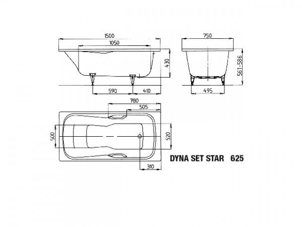 Kaldewei Standaard Bad model 625 Dyna Set Star (226700010)