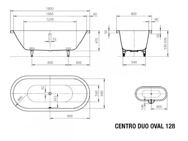 Kaldewei Ovaal Bad Centro Duo Oval 1800x800x470mm 128 Alpenwit 282834010001