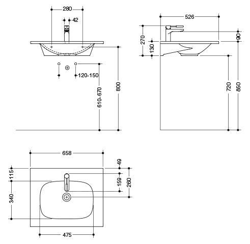 Hewi Hangende Wastafel met Kraan 658 mm