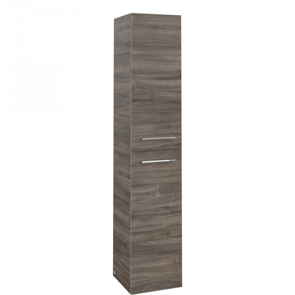 Villeroy & Boch Avento badkamerkast 35x40x175cm met 2 rechtsdraaiende softclose deuren opbouw met aluminium glanzende greep spaanplaat Oak Kansas A89401