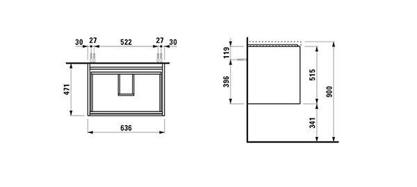 Wastafel Onderkast Laufen LANI voor het Woonplein 471x636x515mm Grijs verkeer