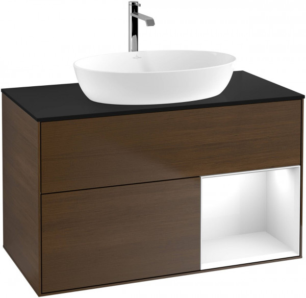 Meuble Pour Vasque à Poser Villeroy et Boch Finion Walnut Veneer/Glossy White/Glass Black FA22GFGN