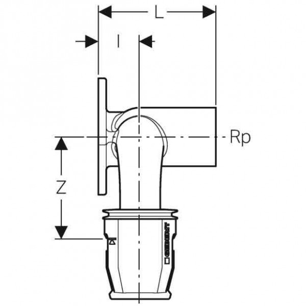 Geberit Dubbele aansluiting bocht 90° ø 16 mm G1/2" 52 mm PushFit (651275001)