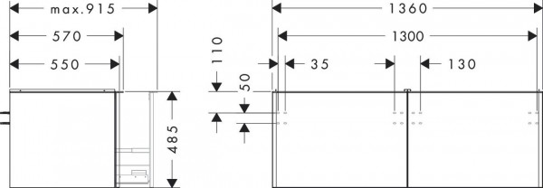 Wastafelmeubel Voor Opzet Waskom Hansgrohe Xelu Q 2 laden 1360x550x485mm Glanzend Wit/Zwart Mat