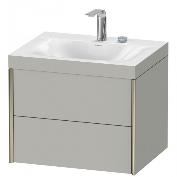 Ensemble Meuble Salle De Bain Duravit XViu Mural, Lavabo c-bonded cadre C 2 trous, Meuble 2 tiroirs 600mm Gris béton mat/Champagne XV4614EB107C