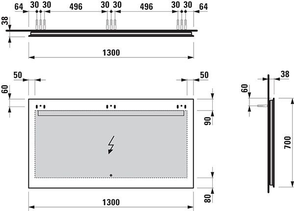 Badkamerspiegel Met Verlichting Laufen LEELO touchscreen 1300x700mm Zilver geanodiseerd/reflecterend