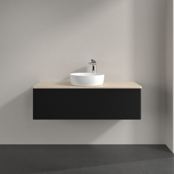 Wastafelmeubel Voor Opzet Waskom Villeroy en Boch Antao 1200x360x500mm Black Matt Laquered/Boticcino