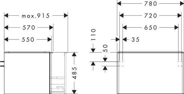 Wastafelmeubel Voor Opzet Waskom Hansgrohe Xelu Q 1 lade 780x550x485mm Glanzend Wit/Chroom