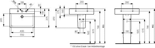 Ideal Standard Connect Cube Wastafel kompakt „Cube“ 550 mm (ohne Hahnloch) (E7194)