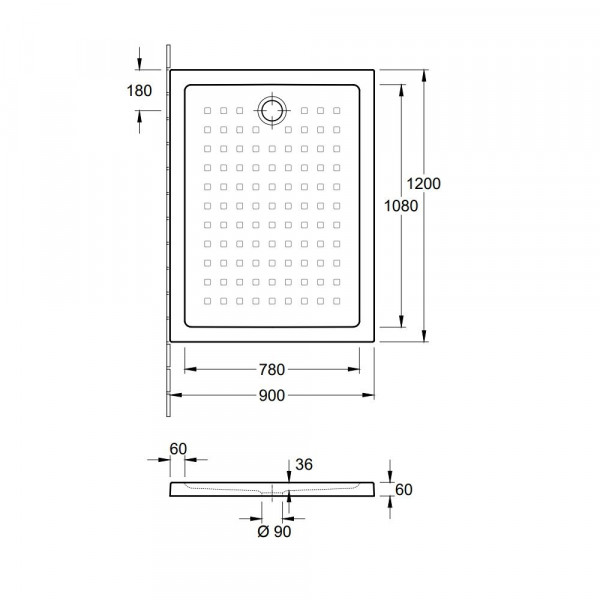 Villeroy en Boch Onovo Douchebak 900 x 60 x 1200 mm (60629001)