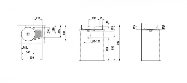 Opbouw Wastafel Laufen VAL 1 gat, plank rechts 400x155x530mm Wit Clean Coat