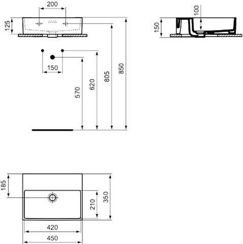 Ideal Standard Fontein Toilet EXTRA geslepen, met overloop IdealPlus 450x150x350mm Wit Ideal +