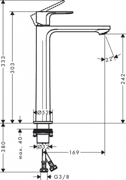 Hoge Wastafelkraan Hansgrohe Rebris E 240 CoolStart Chroom