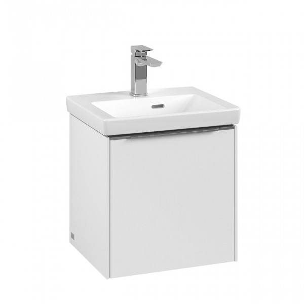 Villeroy & Boch Subway 3.0 wastafelonderkast 45x40x35cm met 1 rechtsdraaiende softclose deur met aluminium glanzende greep spaanplaat Pure white C58200VF