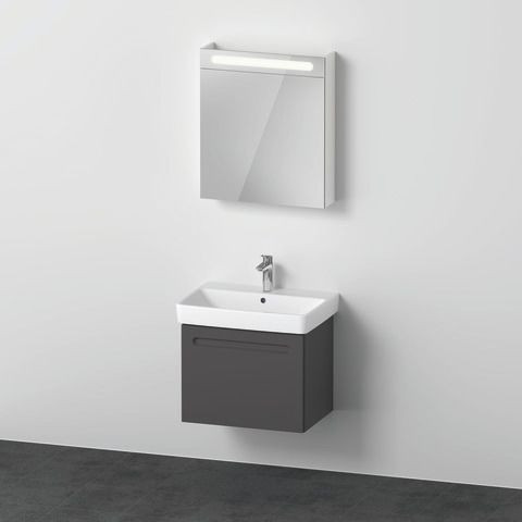 Ensemble Meuble Salle De Bain Duravit No.1 Meuble sous-lavabo Version Droite, Lavabo, Armoire de toilette 650mm, Tiroir intérieur Graphite Mat