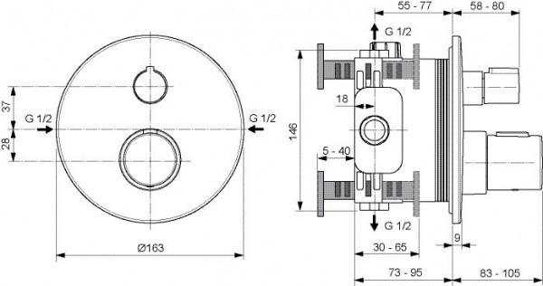 Thermostaatkraan Bad Ideal Standard Ceratherm T100 inbouw, 1 uitloop 163mm Geborsteld Goud