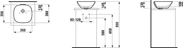 Opbouw Wastafel Laufen INO overloop 350x145x350mm Mat Wit