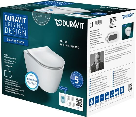 Pack WC Suspendu Duravit Soleil by Starck HygieneFlush, Durafix Blanc 45910920A1