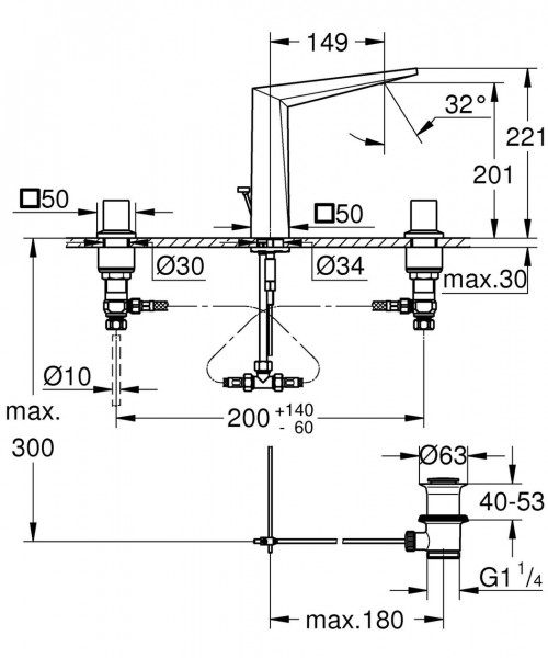 Grohe 3 Gats Wastafelkraan Allure Brilliant 3 gats 220mm