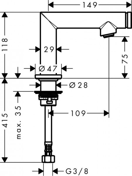 Axor 80 mm-ventiel voor wastafel zonder afvoeraansluiting Select