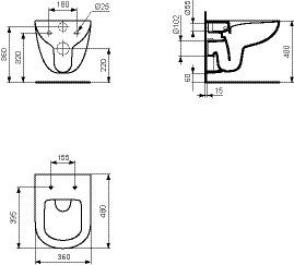 Ideal Standard Hangend Toilet TEMPO 360x480x360mm Wit