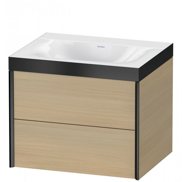 Ensemble Meuble Salle De Bain Duravit XViu Mural, Lavabo c-bonded cadre P, Meuble 2 tiroirs 600mm Chêne Méditerranéen/Noir Mat XV4614NB271P