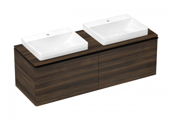 Wastafelmeubel Voor Opzet Waskom Hansgrohe Xelu Q 2 laden 1560x550x485mm Walnut Dark/Zwart Mat