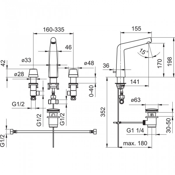 Hansa Designo 3-gats wastafelkraan met waste chroom 51052183