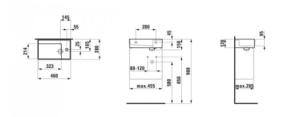 Fontein Toilet Laufen KARTELL 1 gat, wastafel links, verborgen evacuatie 460mm Grijs Mat