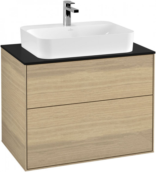 Meuble Pour Lavabo Encastrable Villeroy et Boch Finion avec éclairage mural Oak Veneer/Glass Black G34200PC