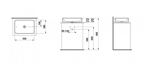 Opbouw Wastafel Laufen PRO 380x125x550mm Wit