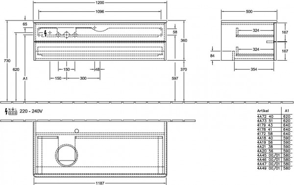 Wastafelmeubel Voor Opzet Waskom Villeroy en Boch Antao 1200x360x500mm Midnight Blue Matt Lacquer