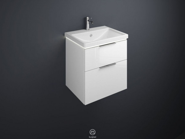 Set Meuble Salle De Bain Burgbad Eqio Lavabo 1 trou, Meuble 2 tiroirs éclairés 630x665mm Personnalisable SEZA063-PN258