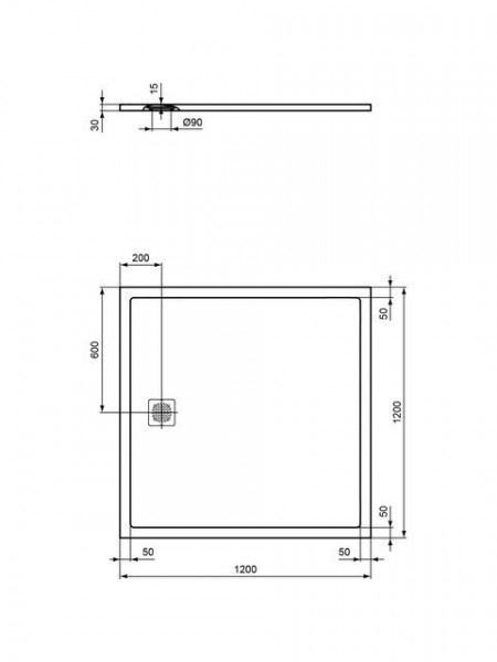 Ideal Standard Douchebak Rechthoekig ULTRA FLAT S afvoer kleine zijde 30mm