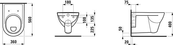 Hangend Toilet Laufen PRO Platte bodem 360x560mm Pergamon