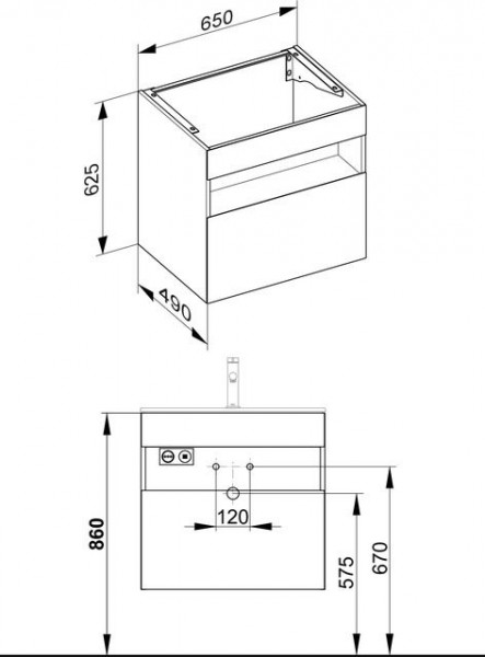 Wastafel Onderkast Keuco Stageline 1 lade, Met licht, 650x625x490mm Vulkaniet