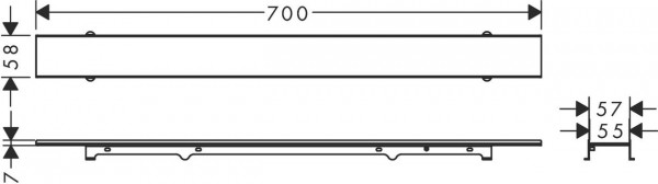 Douchegoot Hansgrohe RainDrain Rock 600mm inkortbaar en betegelbaar