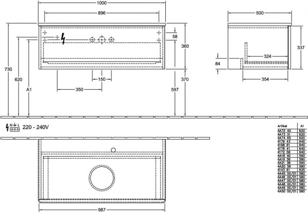 Wastafelmeubel Voor Opzet Waskom Villeroy en Boch Antao 1000x360x500mm Silk Grey Matt Lacquer