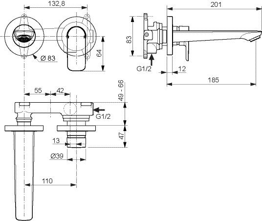 Ideal Standard Verborgen wastafelmengkraan Connect Air Chroom A7029AA