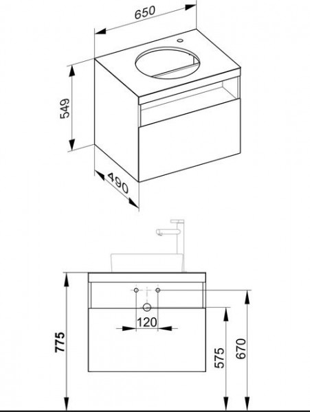 Wastafel Onderkast Keuco Stageline 1 lade, gat rechts, 650x550x490mm Kasjmir