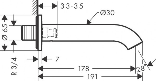 Axor Uno Baduitloop Gebogen Projectie Zwart Mat 178mm