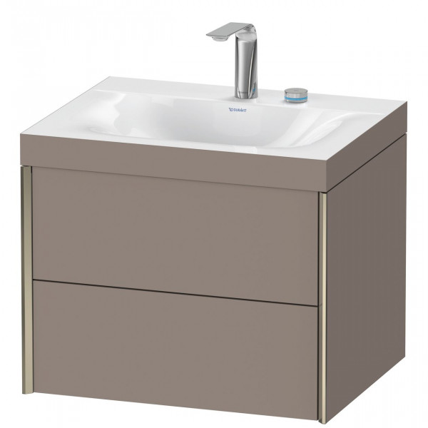 Ensemble Meuble Salle De Bain Duravit XViu Mural, Lavabo c-bonded cadre C 2 trous, Meuble 2 tiroirs 600mm Basalte Mat/Champagne XV4614EB143C